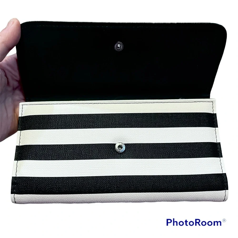 NEW Kut From The Kloth Slim Black White Stripe Long Wallet
